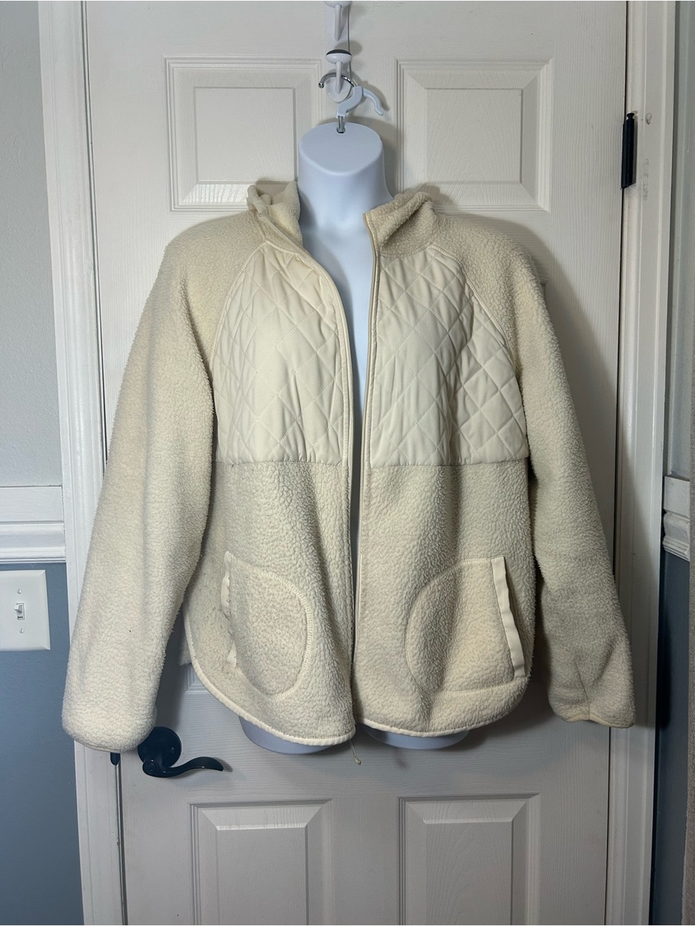Tek Gear Cream Fleece Quilted Full Zip Hoodie Jacket 2X - Picture 3 of 10